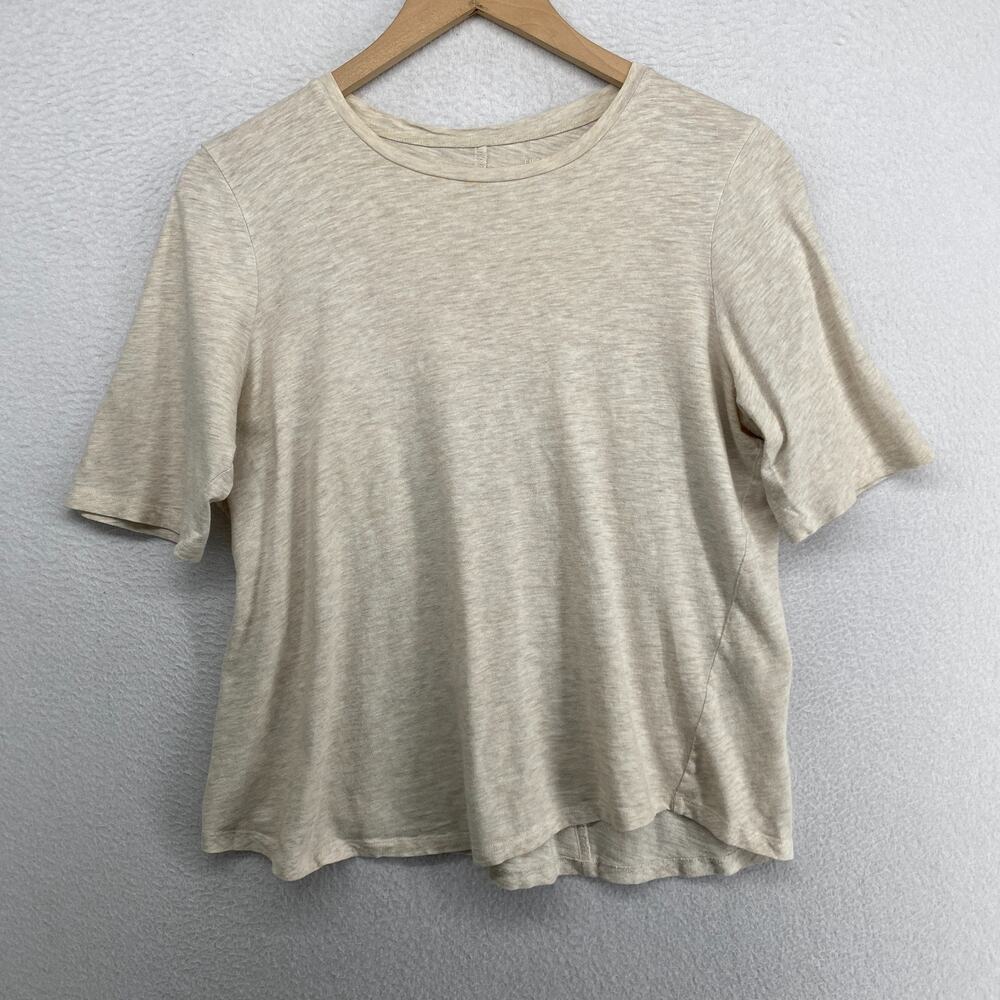 EILEEN FISHER Top S Slub Organic Cotton Jersey Short Sleeve Oatmeal Beige